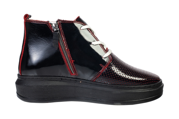 JWC2041 اسود _ احمر Women Comfort Shoes Models, Genuine Leather Women Comfort Shoes Collection 2