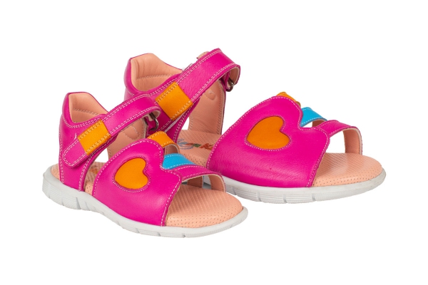 J2144 Pembe - Turuncu - Mavi -Pembe Çocuk Sandalet Modelleri, Deri Çocuk Sandalet
