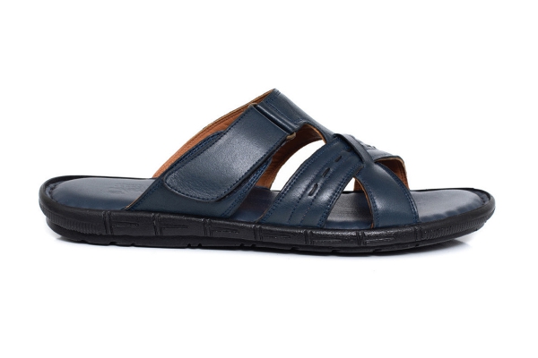 J1413 Lacivert Erkek Sandalet ve Terlik Modelleri, Deri Erkek Sandalet ve Terlik Koleksiyonu