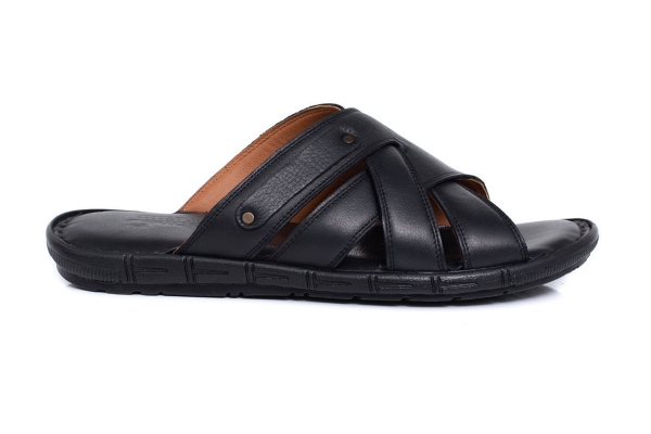 J1420 Siyah Erkek Sandalet ve Terlik Modelleri, Deri Erkek Sandalet ve Terlik Koleksiyonu