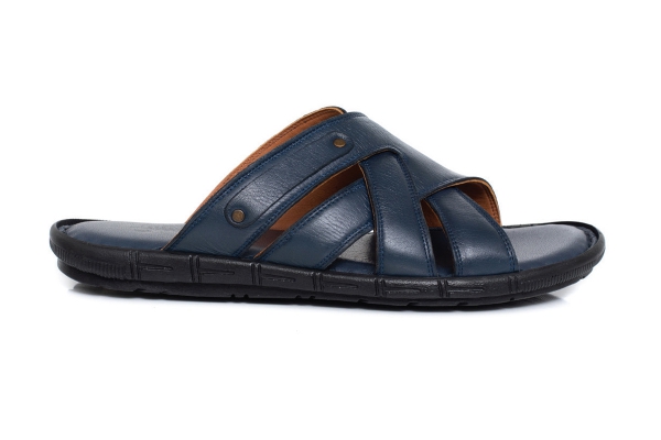 J1420 Lacivert Erkek Sandalet ve Terlik Modelleri, Deri Erkek Sandalet ve Terlik Koleksiyonu