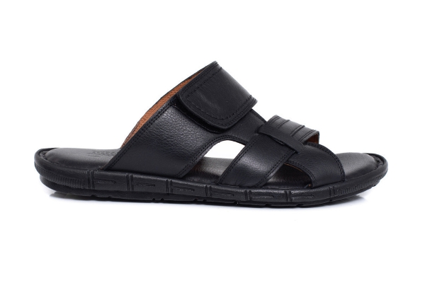J1613 Siyah Erkek Sandalet ve Terlik Modelleri, Deri Erkek Sandalet ve Terlik Koleksiyonu