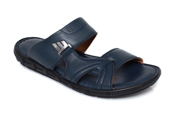 J1614 Синий Модели мужских сандалей и шлепанцев, Коллекция кожаных мужских сандалей и шлепанцев