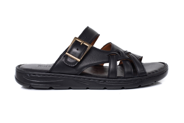 J1803 Siyah Erkek Sandalet ve Terlik Modelleri, Deri Erkek Sandalet ve Terlik Koleksiyonu