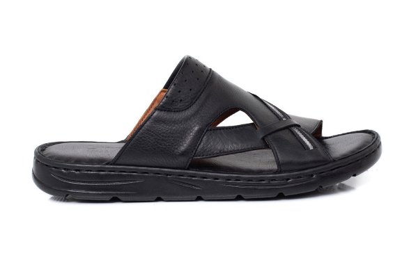 J1806 Siyah Erkek Sandalet ve Terlik Modelleri, Deri Erkek Sandalet ve Terlik Koleksiyonu