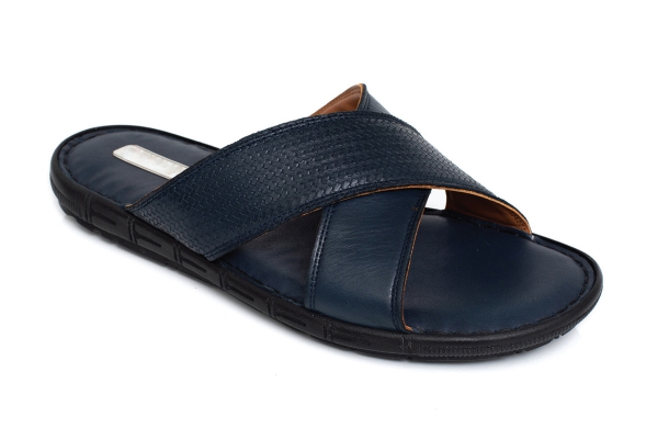 J1820 Navy Blue Man Sandals Slippers Models, Genuine Leather Man Sandals Slippers Collection