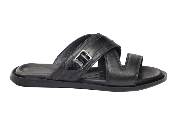 J2118 Siyah - Rgn Siyah Erkek Sandalet ve Terlik Modelleri, Deri Erkek Sandalet ve Terlik Koleksiyonu 2