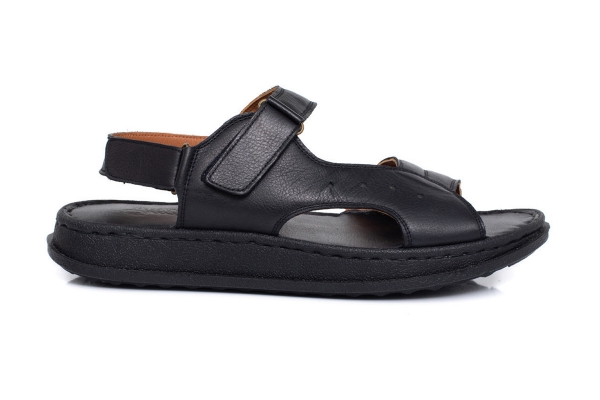 J2008 Черный Модели мужских сандалей и шлепанцев, Коллекция кожаных мужских сандалей и шлепанцев