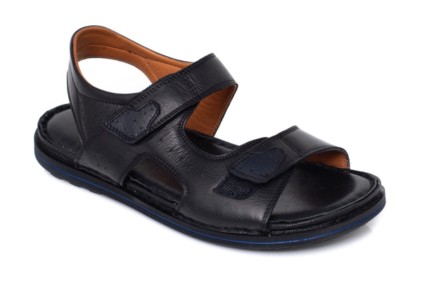 J2023 Black - Navy Blue Man Sandals Slippers Models, Genuine Leather Man Sandals Slippers Collection
