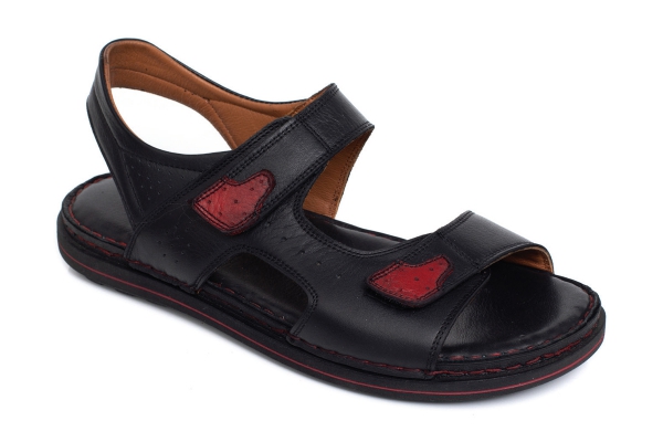 J2023 Black - Red Man Sandals Slippers Models, Genuine Leather Man Sandals Slippers Collection