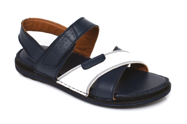 J2029 Синий-Белый Модели мужских сандалей и шлепанцев, Коллекция кожаных мужских сандалей и шлепанцев