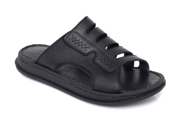 J2031 Черный-Нубук Черный Модели мужских сандалей и шлепанцев, Коллекция кожаных мужских сандалей и шлепанцев