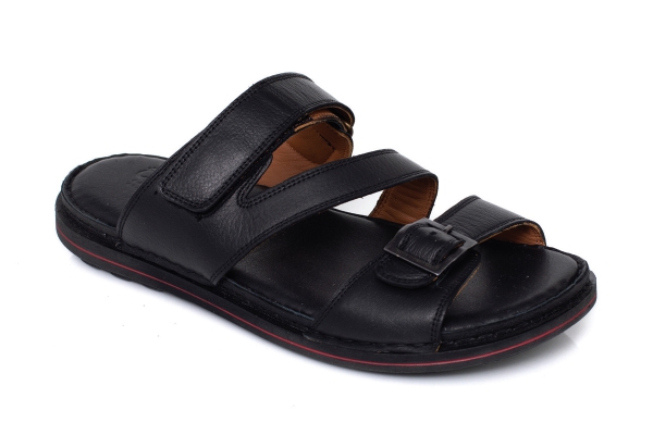 J2047 Черный Модели мужских сандалей и шлепанцев, Коллекция кожаных мужских сандалей и шлепанцев