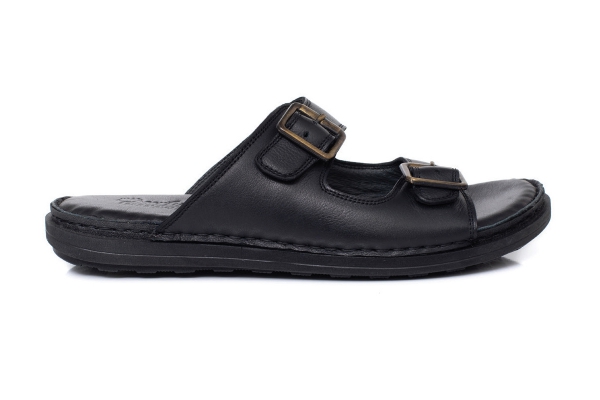 J2087 Черный Модели мужских сандалей и шлепанцев, Коллекция кожаных мужских сандалей и шлепанцев
